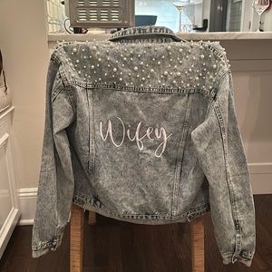 Never worn “Wifey” denim jacket